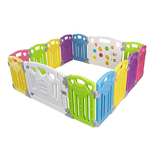 LONTEK Box per Bambini Grande Sicurezza Barriera Pieghevole Cancelletto Recinto con Porta Plastica Estensibile gìochi parco 18 Panels 